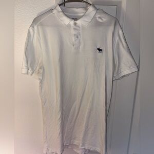Abercrombie & Fitch White Polo with Navy Moose Logo